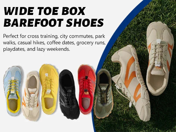 Wide toe box barefoot shoes in various colors perfect for cross training, hikes, and casual wear